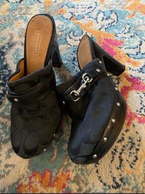 COACH ISADORA Women's Black Studded Signature Clog Heels Mules Size 5